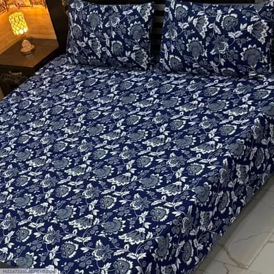 Vibrant 3 Pcs Crystal Cotton Printed Double Bedsheet