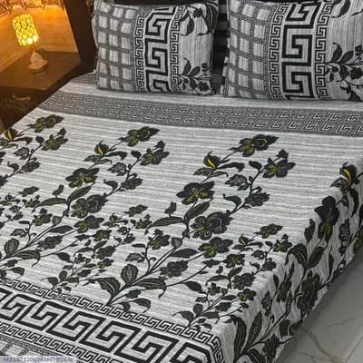 Vibrant 3 Pcs Crystal Cotton Printed Double Bedsheet
