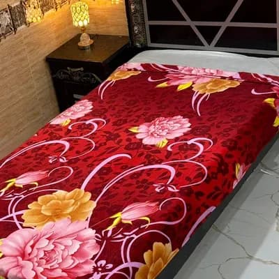 Red Floral Velvet Single Bedspread 100%
