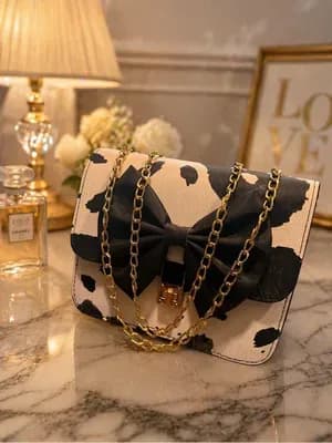 Beige Cowhide Chain Crossbody Bag for Girls