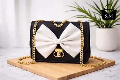 Black Leather Bow Crossbody Bag for Girls