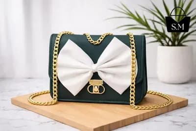 Green Leather Chain Crossbody Bag for Girls