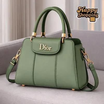 Green Leather Shoulder Bag for Women 9x12 Inches