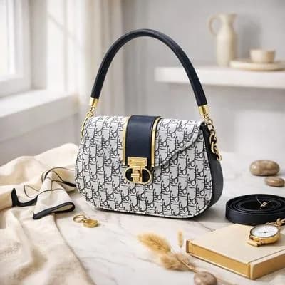 Women's White Leather Shoulder Bag with Gold Plated Handle