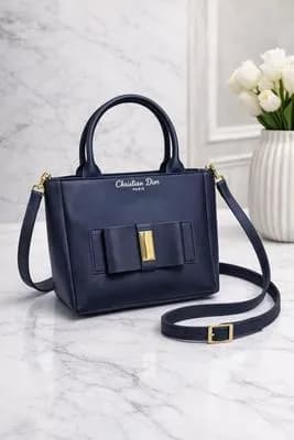 Chloe Diamond Navy Blue Shoulder Bag with Gold Clasp