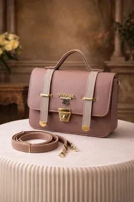 Women's Pink Leather Shoulder Bag with Gold Clasp