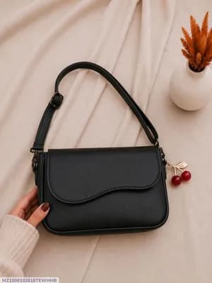 Women's Black Leather Shoulder Bag 3cm