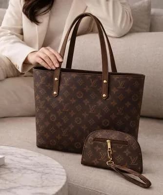 Women's Brown Leather Handbag Set with Small Bag
