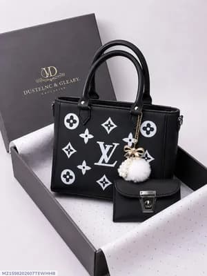 Women's Black LV Monogram Handbag Set 2 Pcs Leather