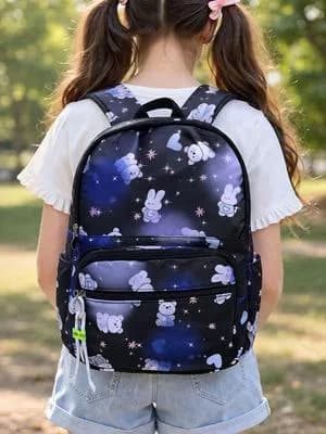 Girls Starry Blue Leather School Backpack Multicolor