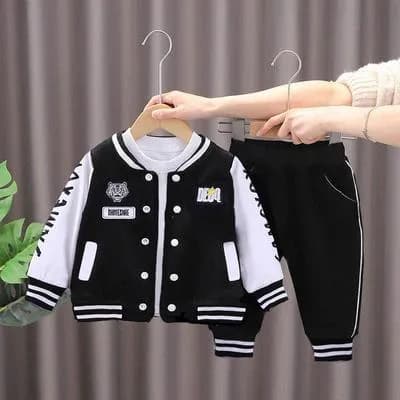 Kids Black White Printed Tracksuit Set for Ages 1-6