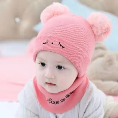 Pink Wool Textured Hoodie & Jeans Set for Kids