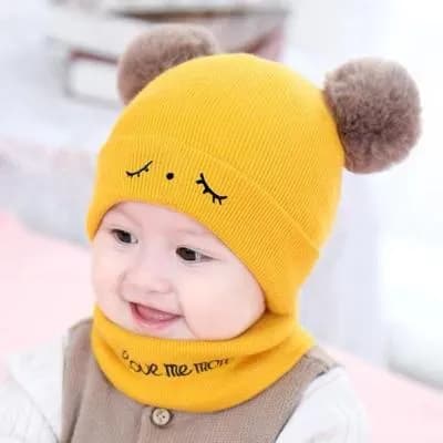 Kids Wool Beanie & Neck Warmer Set Yellow
