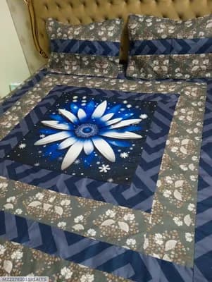 Cotton Patchwork Double Bed Sheet Set Blue