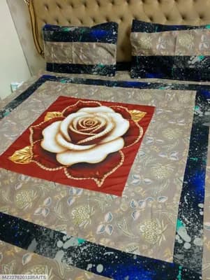Cotton Patchwork Double Bed Set with Rose Design
