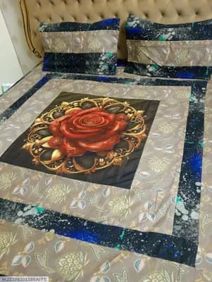 Double Bed Cotton Patchwork Bedsheet Set Brown Rose Design