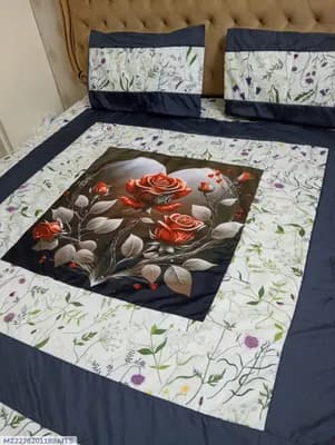 Cotton Patchwork Double Bedsheet Set Blue 3 Pcs