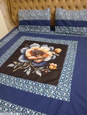 Cotton Patchwork Double Bed Bedsheet Set Blue