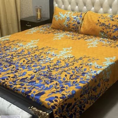 Crystal Cotton Printed Double Bedsheet Yellow 3 Pcs Set