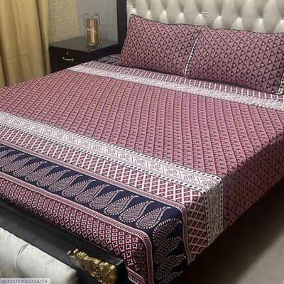 Crystal Cotton Printed Double Bedsheet Set Multicolor 3 Pcs