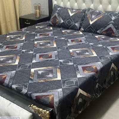 Crystal Cotton Printed Grey Double Bedsheet Set 3 Pcs