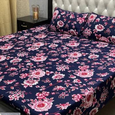 Crystal Cotton Printed Blue Double Bedsheet Set 3 Pcs