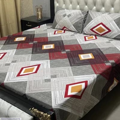 Crystal Cotton Printed Double Bedsheet Grey 3Pcs Set