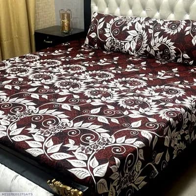 Maroon Crystal Cotton Double Bedsheet Set 3 Pcs