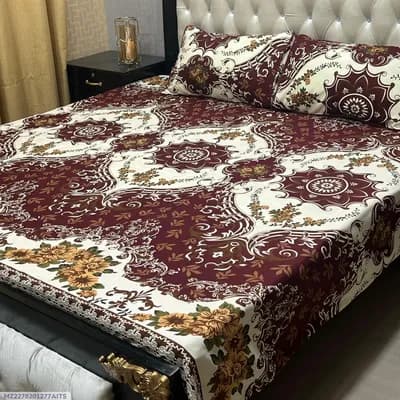 Maroon Crystal Cotton Double Bedsheet Set 3 Pcs
