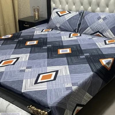 3 Pcs Crystal Cotton Printed Double Bedsheet