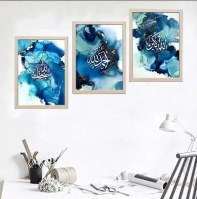 3D Calligraphy Wall Art Blue Watercolor Set for Home Office