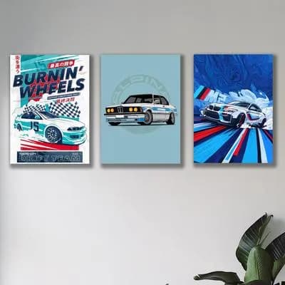Car Wall Art Tiles Set of 3 MDF Premium Design