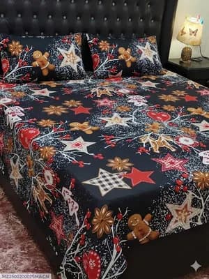Cotton Printed Bedsheet Set Black Double Bed 3 Pcs