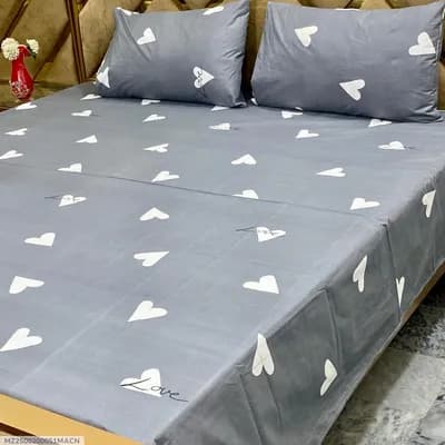 3 Pcs Cotton Printed Double Bedsheet