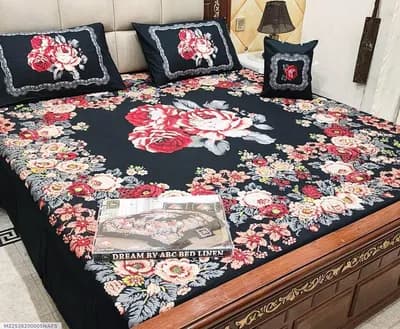 Crystal Cotton Printed Double Bedsheet Set Blue 4 Pcs
