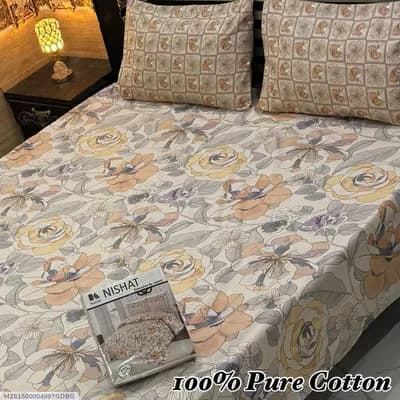 100% Pure Cotton Printed Bedsheet Set Double Bed