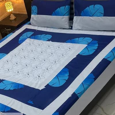 Blue Patchwork Cotton Bedsheet Set for Double Bed