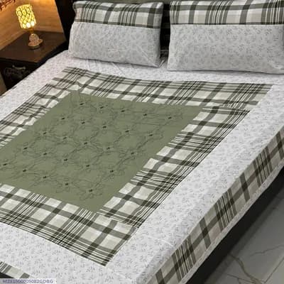 Double Bedsheet Green Patchwork Cotton 3 Pcs