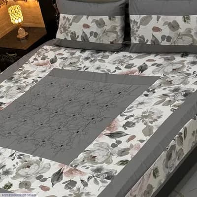 3 Pcs Cotton Sotton Patchwork Double Bedsheet
