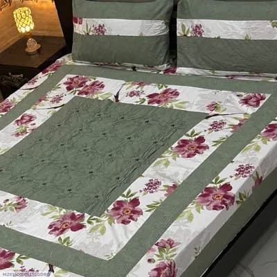 3 Pcs Cotton Patchwork Double Bedsheet