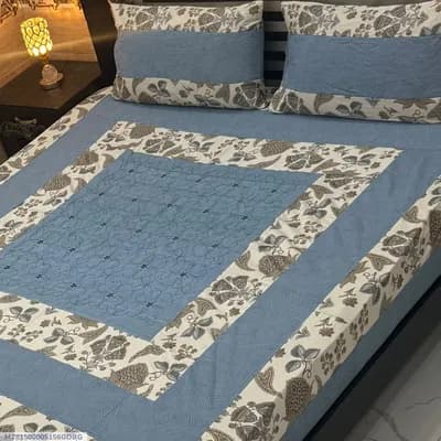 3 Pcs Cotton Patchwork Double Bedsheet