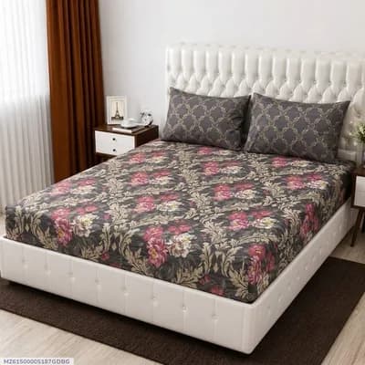 3 Pcs Cotton Salonica Printed Double Bedsheet