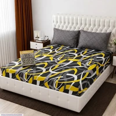 3 Pcs Cotton Salonica Printed Double Bedsheet