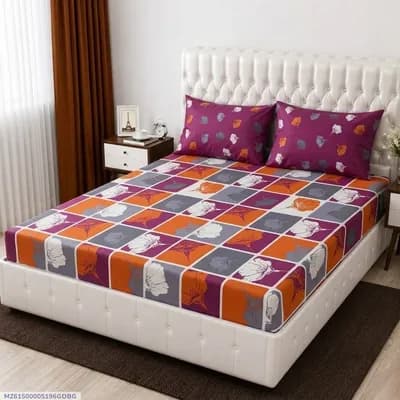 3 Pcs Cotton Salonica Printed Double Bedsheet