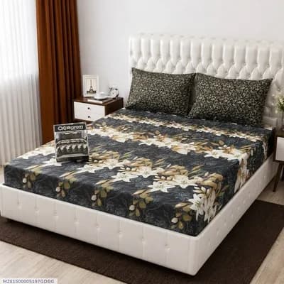 3 Pcs Cotton Salonica Printed Double Bedsheet
