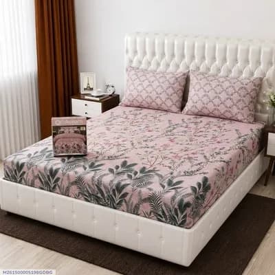 3 Pcs Cotton Salonica Printed Double Bedsheet