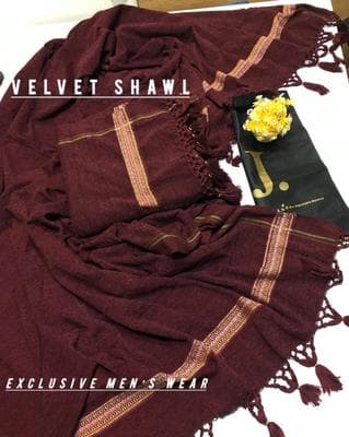 Maroon Velvet Shawl for Men with Golden Border