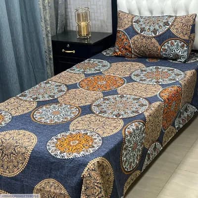 Bed Set with Mandala Print Blue Orange 2 Pcs