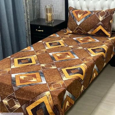 Single Bed Crystal Cotton Bedsheet with Pillow Cover Golden Pattern