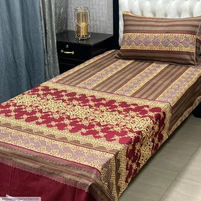 Bed Set Red Gold Patterned 2 Piece Cotton